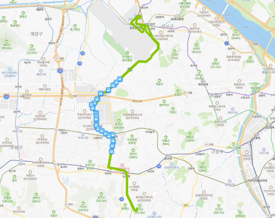  [시내]부천 71번 버스 노선 정보 : 부천대, 소사역, 부천북부역, 춘의역, 김포공항, 송정역