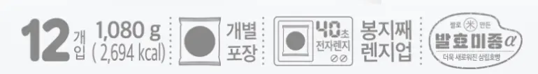 12개 들어있는 호빵 제품에 갯수와 스팀팩으로 개별 포장되어있음을 알려주는 간단한 그림과 칼로리와 설명