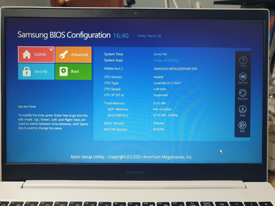  삼성 노트북 BIOS Configuration