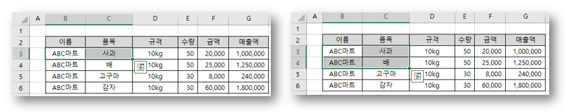 SHIFT+오른쪽 방향키 + SHIFT+아래 방향키