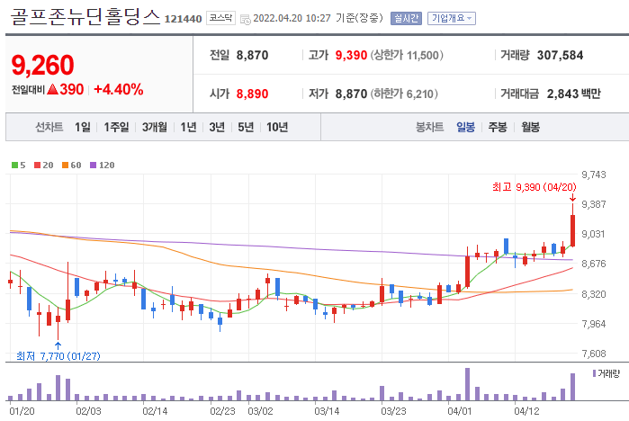 골프존뉴딘홀딩스-주가-차트