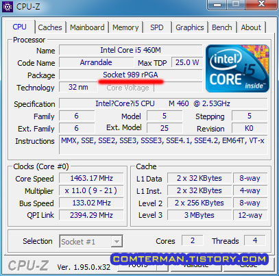코어 i5 460M CPU-Z