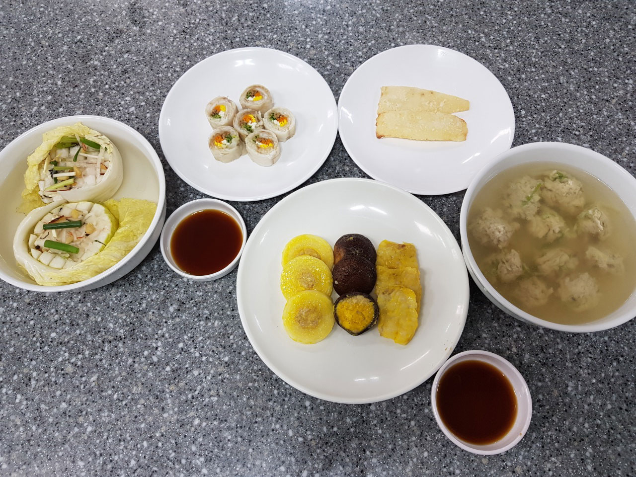  한식조리기능장 실기메뉴_ 초교탕, 섭산삼, 석류김치, 삼색전(양파전, 표고, 생선전), 어선