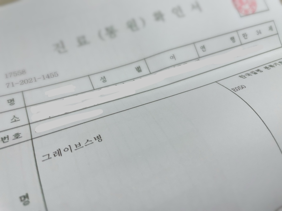 및 원인 갑상선 기능 항진증 (카브스병)으로 진단됨/증상