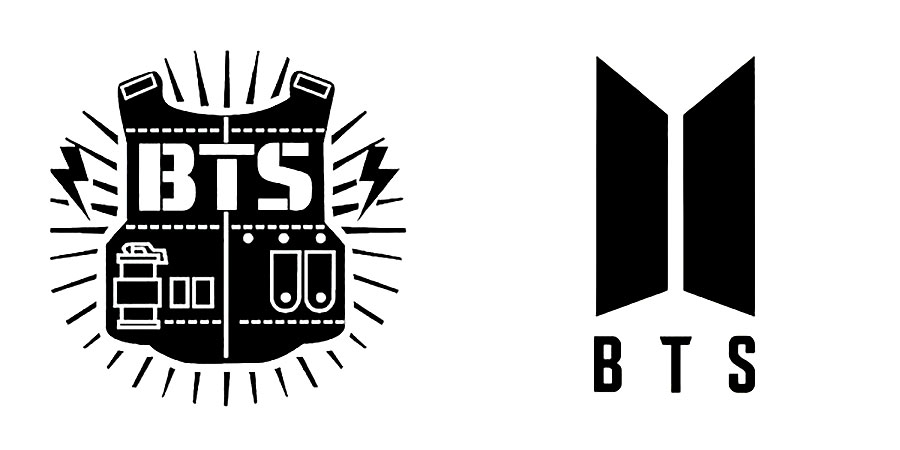 초기 BTS 로고와 2017년 리뉴얼된 현재의 로고