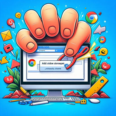 거대한 손이 크롬 브라우저 탭을 조작하는 일러스트