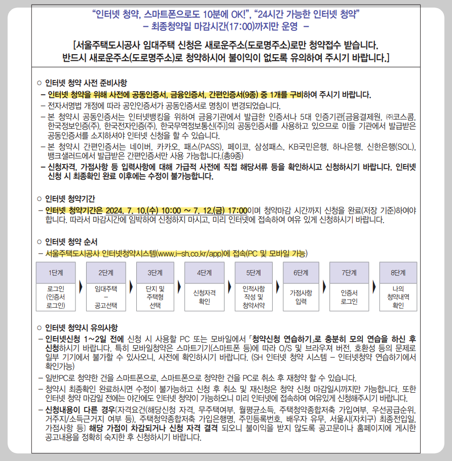 SH 서울리츠 행복주택 2024년 1차 인터넷 접수 방법