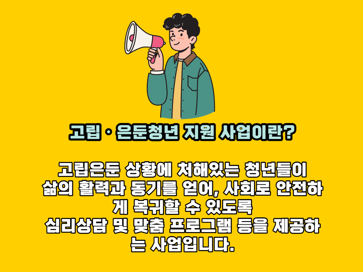 고립.은둔청년 지원사업 지원대상과 지원내용