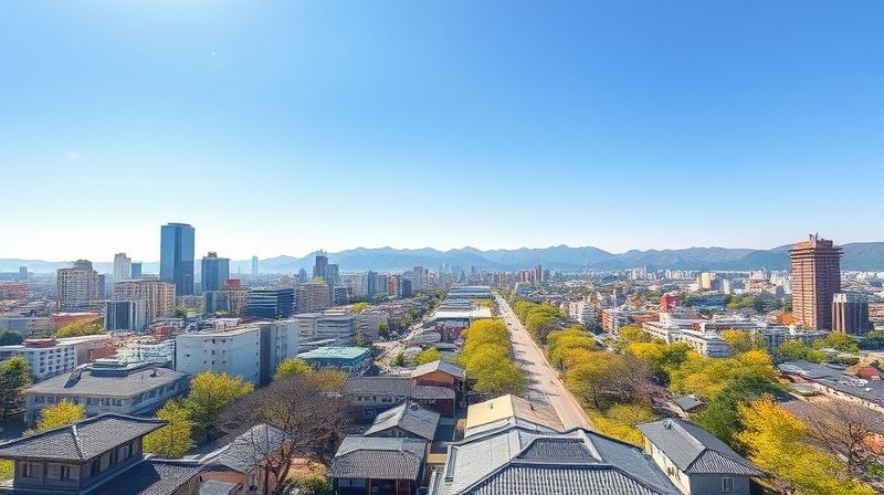 2025년 4월 21일, 맑고 깨끗한 파란 하늘 아래 도심 풍경