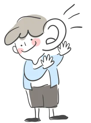 영어를 귀를 기울여 듣고 있는 아이