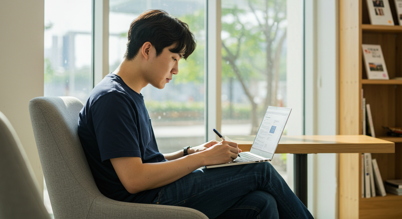 Image of a man who watch his laptop