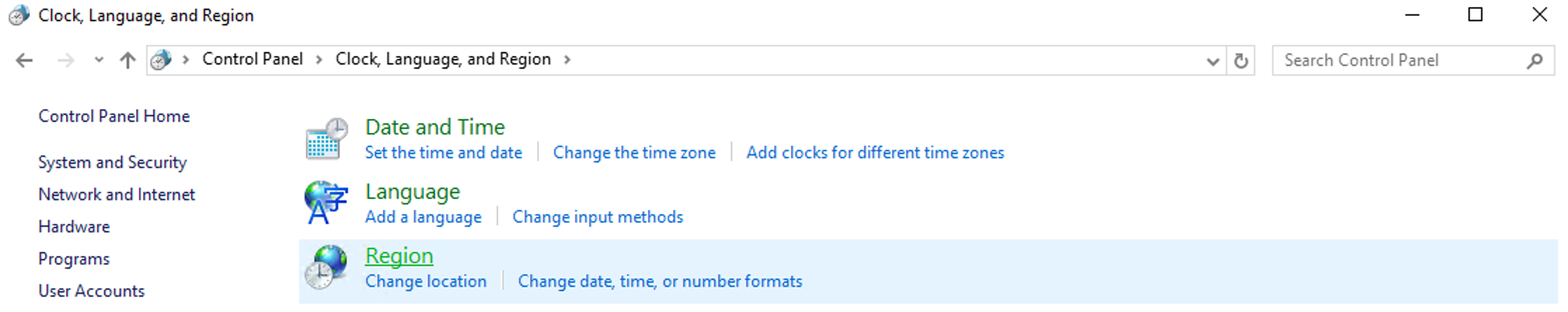 제어판 지역 설정