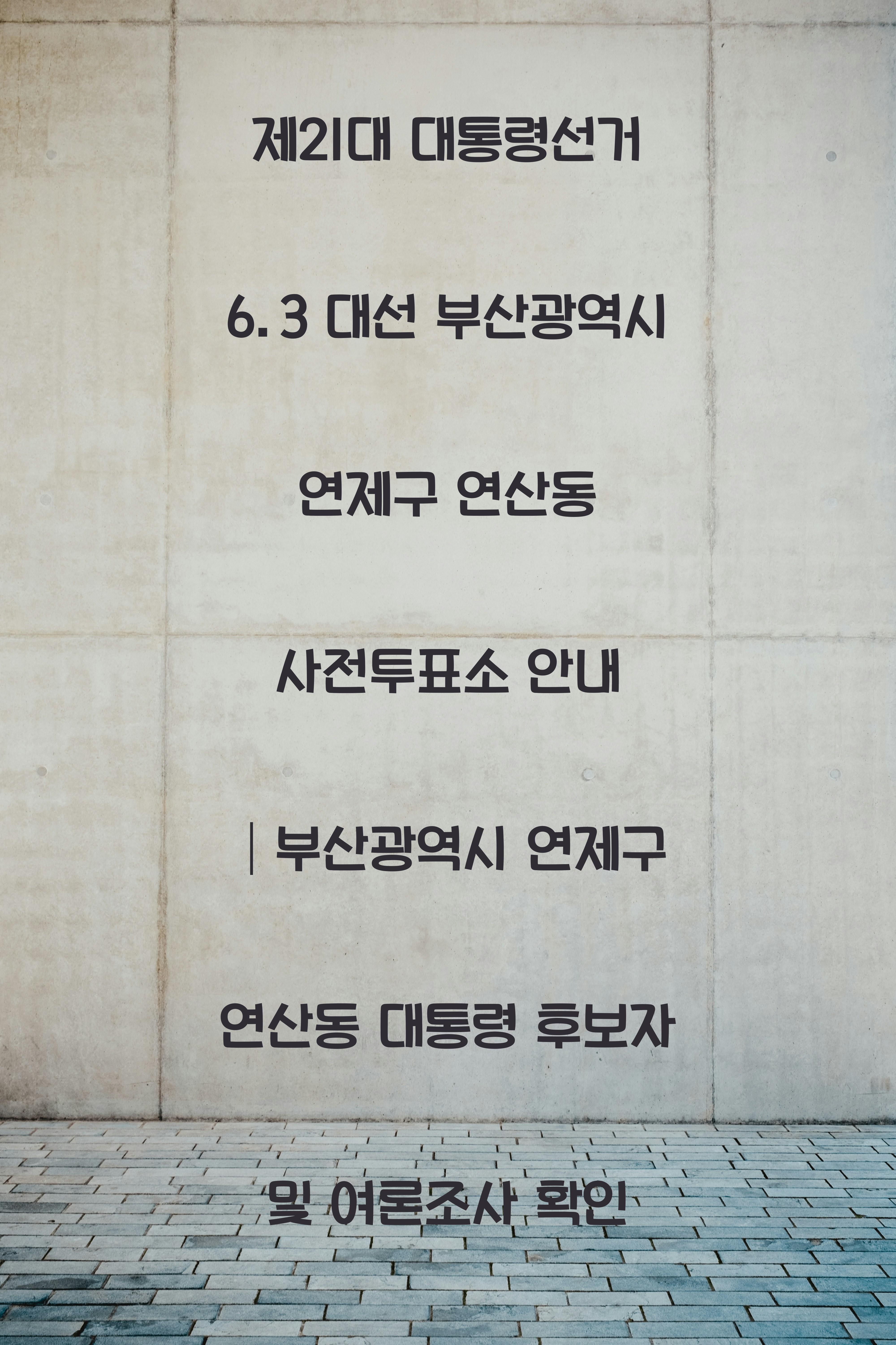 제21대 대통령선거 6.3 대선 부산광역시 연제구 연산동 사전투표소 안내 │부산광역시 연제구 연산동 대통령 후보자 및 여론조사 확인