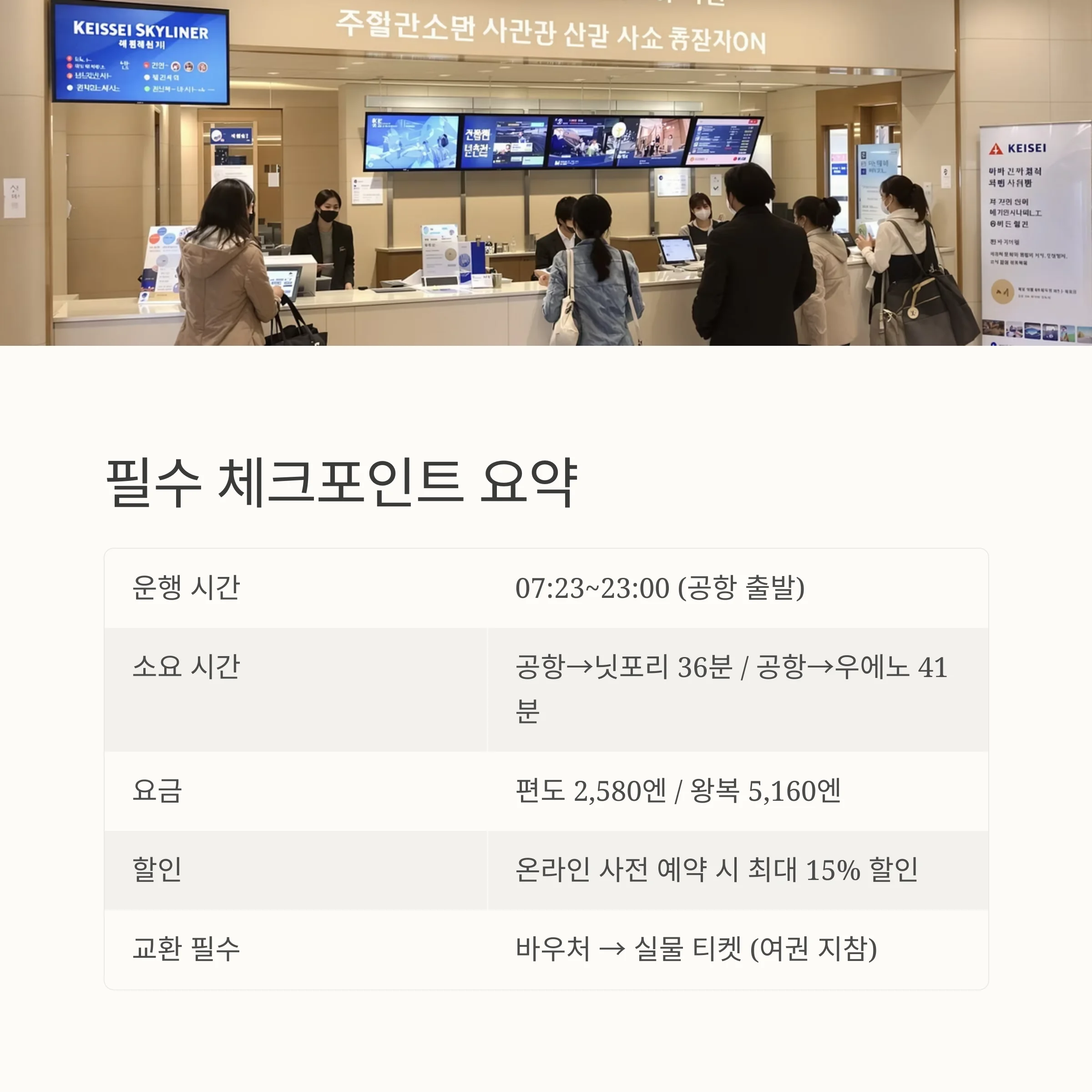 도쿄 스카이라이너 완전 공략: 시간표