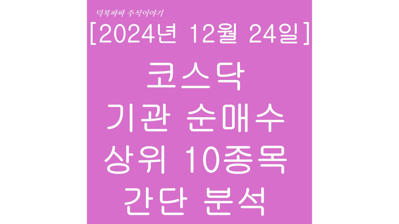 [2024년 12월 24일] 코스닥 기관 순매수 상위 10종목 간단 분석