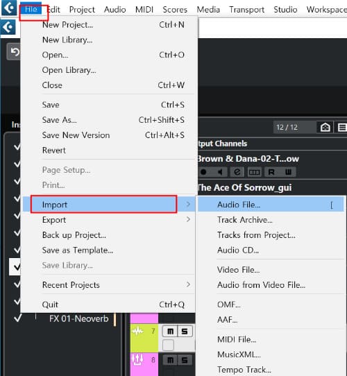그림1: 파일메뉴 - 오디오 파일 임포트