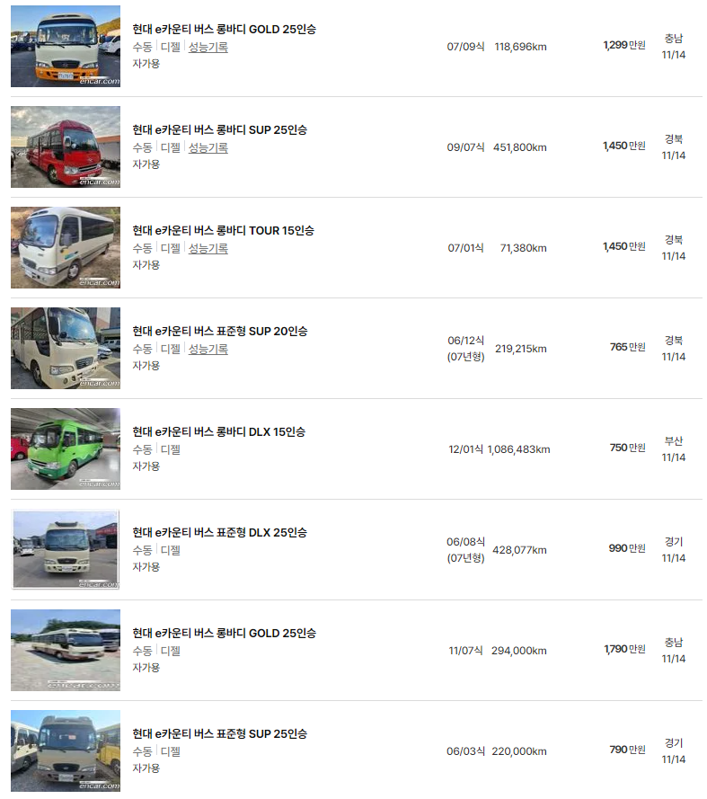 e카운티 중고차 가격