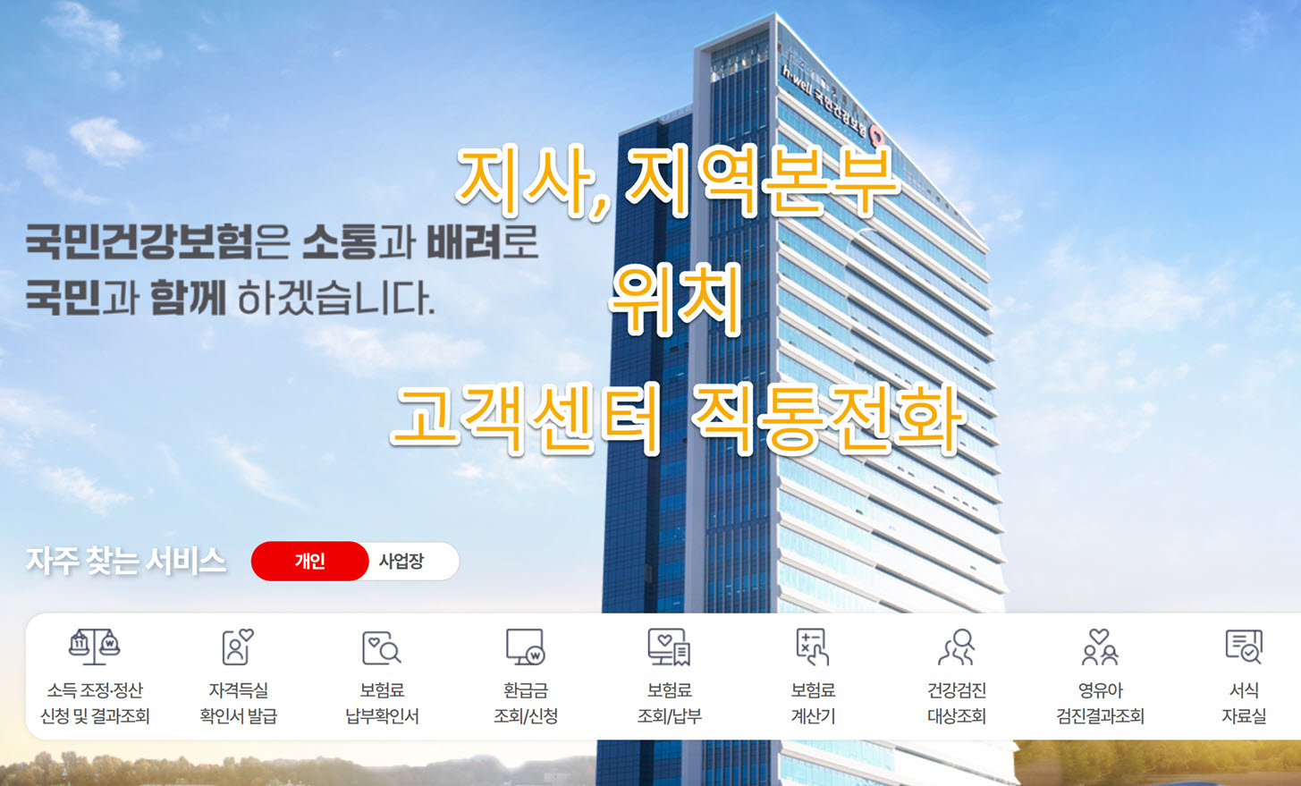 국민건강보험공단, 강남서부지사, 위치, 주소, 팩스번호, 고객센터 전화번호