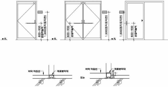 장애인 편의시설 설치기준 상세표준도 (내부시설-출입구, 복도, 계단, 승강기)