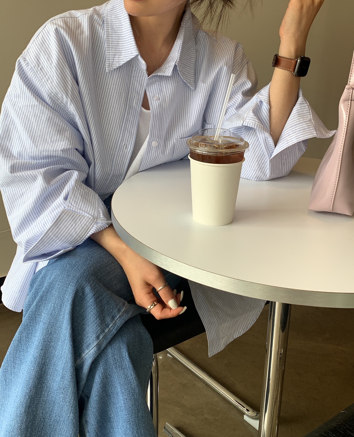여성 박시 남방 오버핏 스트라이프 셔츠