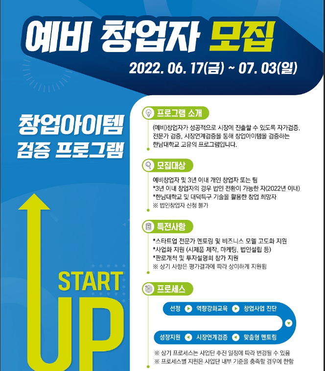  2022년 한남대학교 이노폴리스캠퍼스사업 창업아이템 검증프로그램 참가자 모집 공고