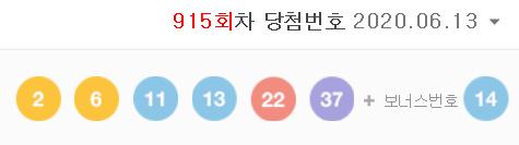  915회차 로또 당첨번호 (무난한 듯 보이는 평범한 번호 조합)