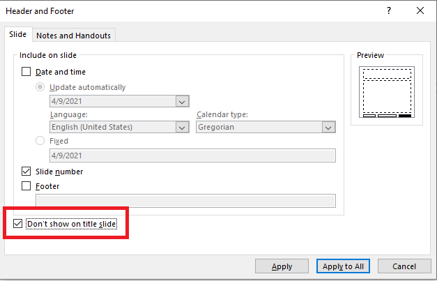 PPT 머리글 및 바닥글 대화 상자