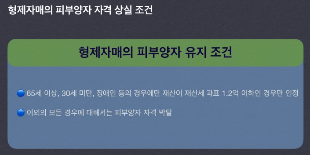 형재자매의 피부양자 자격 상실 조건 (출처:저축유발자(유튜브))