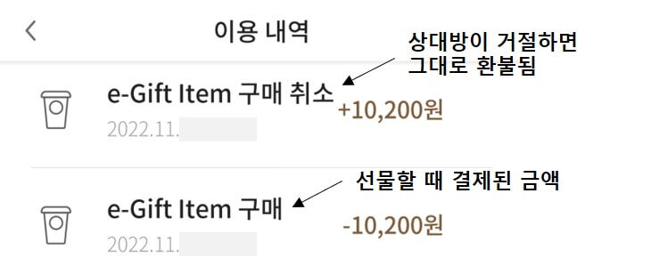 스타벅스 선물 거절당하면 바로 환불됩니다