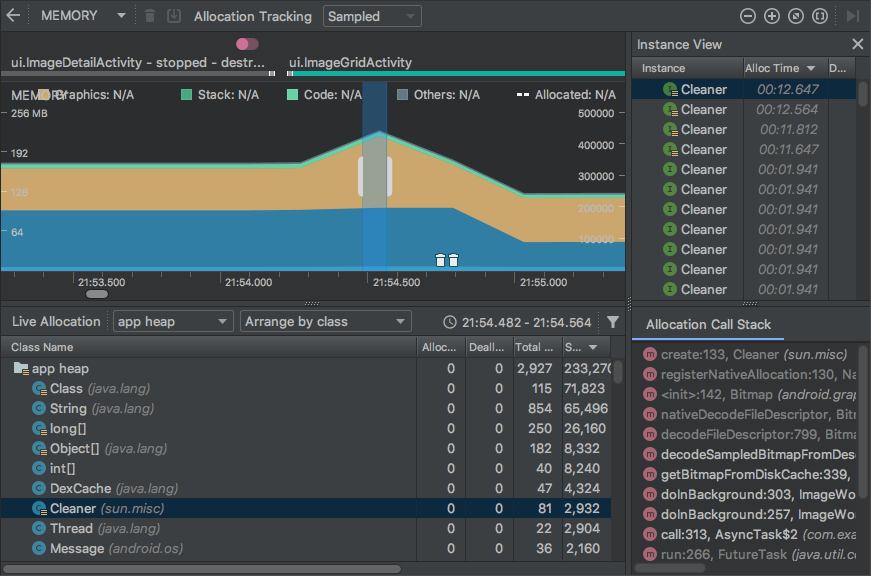 Android Profiler 실행 에시