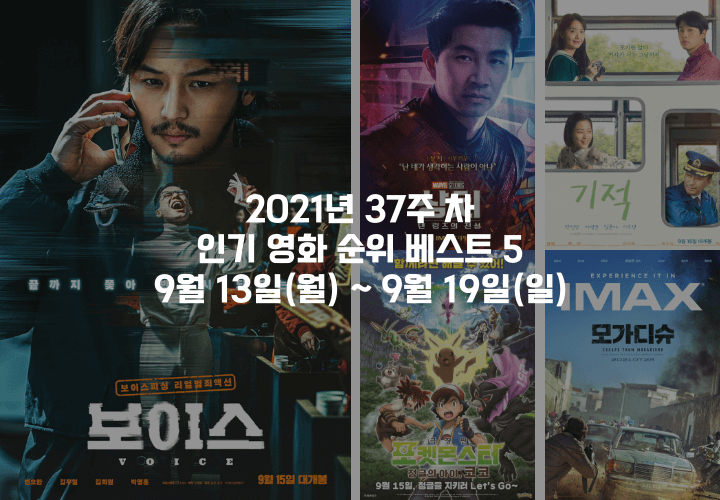  2021년 37주 차 9월 13일(월) ~ 9월 19일(일) 인기 영화 순위 베스트 5