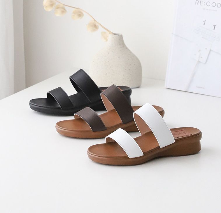  소가죽 투 밴딩 3.5 cm 슬리퍼