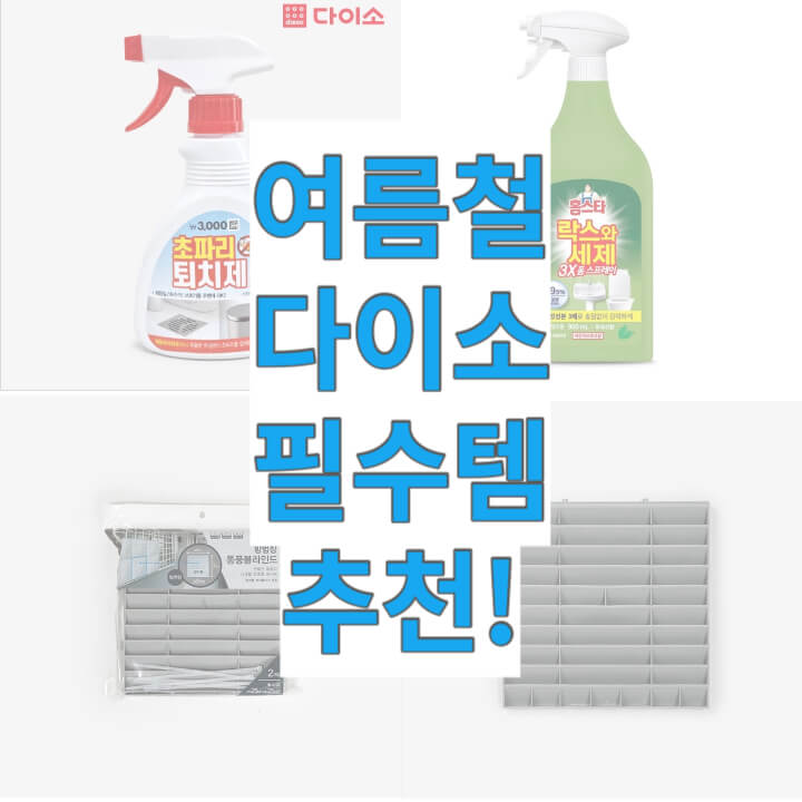 여름철다이소필수템추천-이라는-글과-함께-추천-제품-세가지이-사진이-배경에-있다