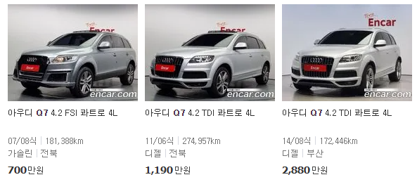 아우디 Q7(05~15년식) 중고차 가격