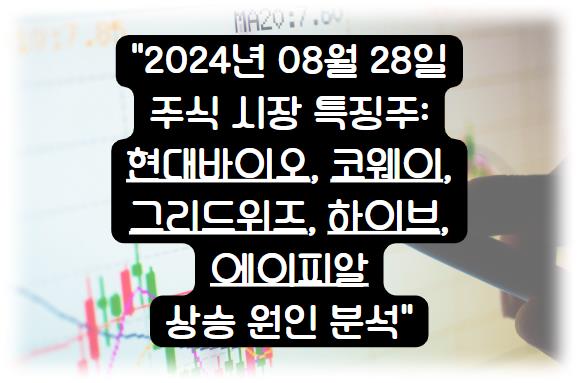 2024년 08월 28일 주식 시장 특징주: 현대바이오, 코웨이, 그리드위즈, 하이브, 에이피알 상승 원인 분석