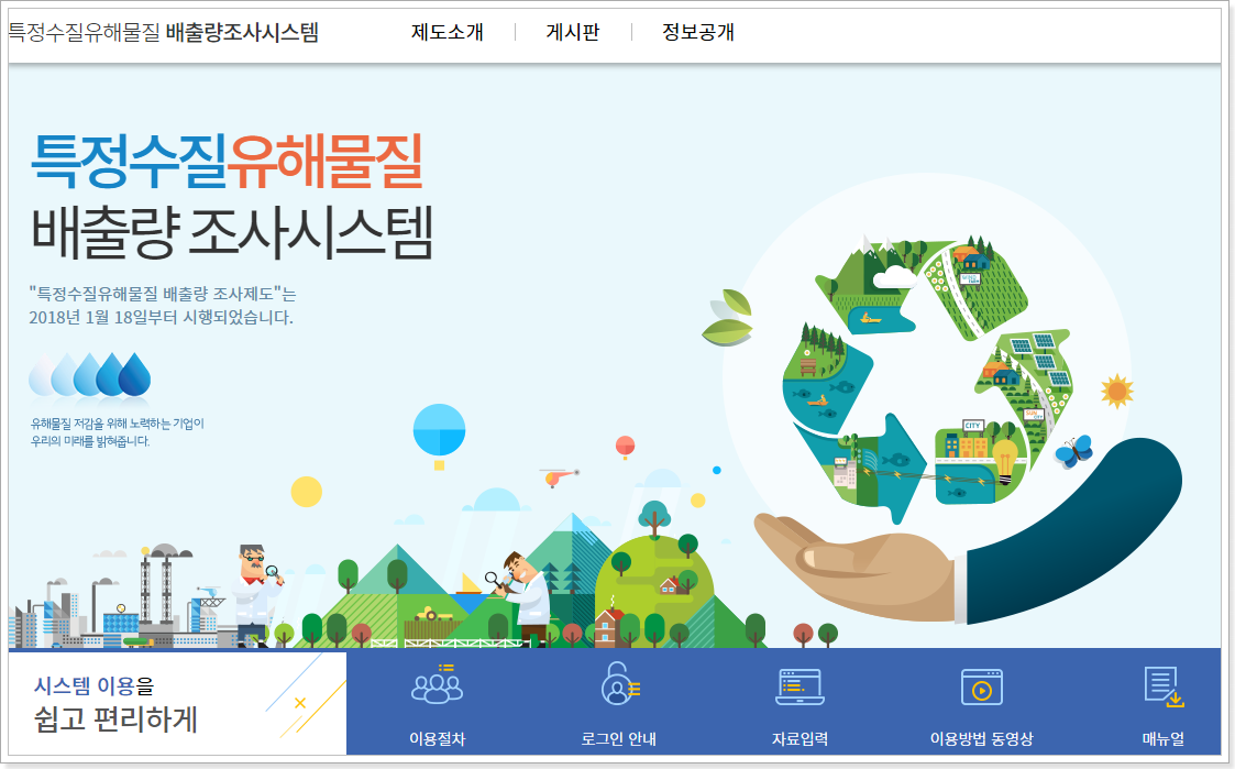 특정수질 유해물질 배출량 조사시스템 (https://wems.nier.go.kr/swems/)