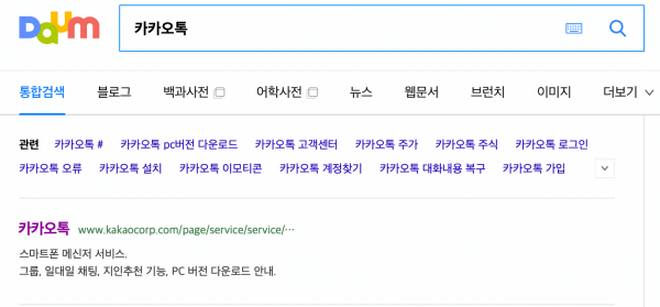 카카오톡-다음-검색-화면