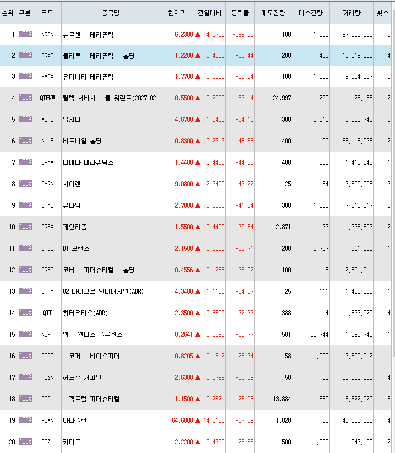 3월21일 미국주식 상승률 상위 종목 TOP 300