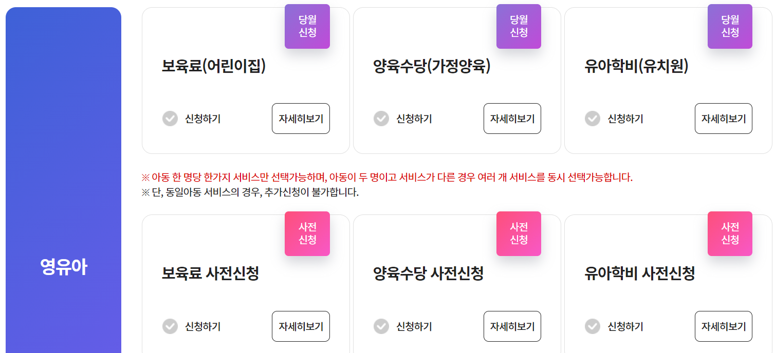  보육료 양육수당 유아학비 사전신청 (복지로)