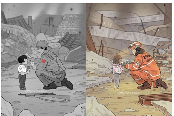  튀르키예 울린 이 그림 명민호 작가 인스타그림 "마음만큼은 무너지지 않기를"