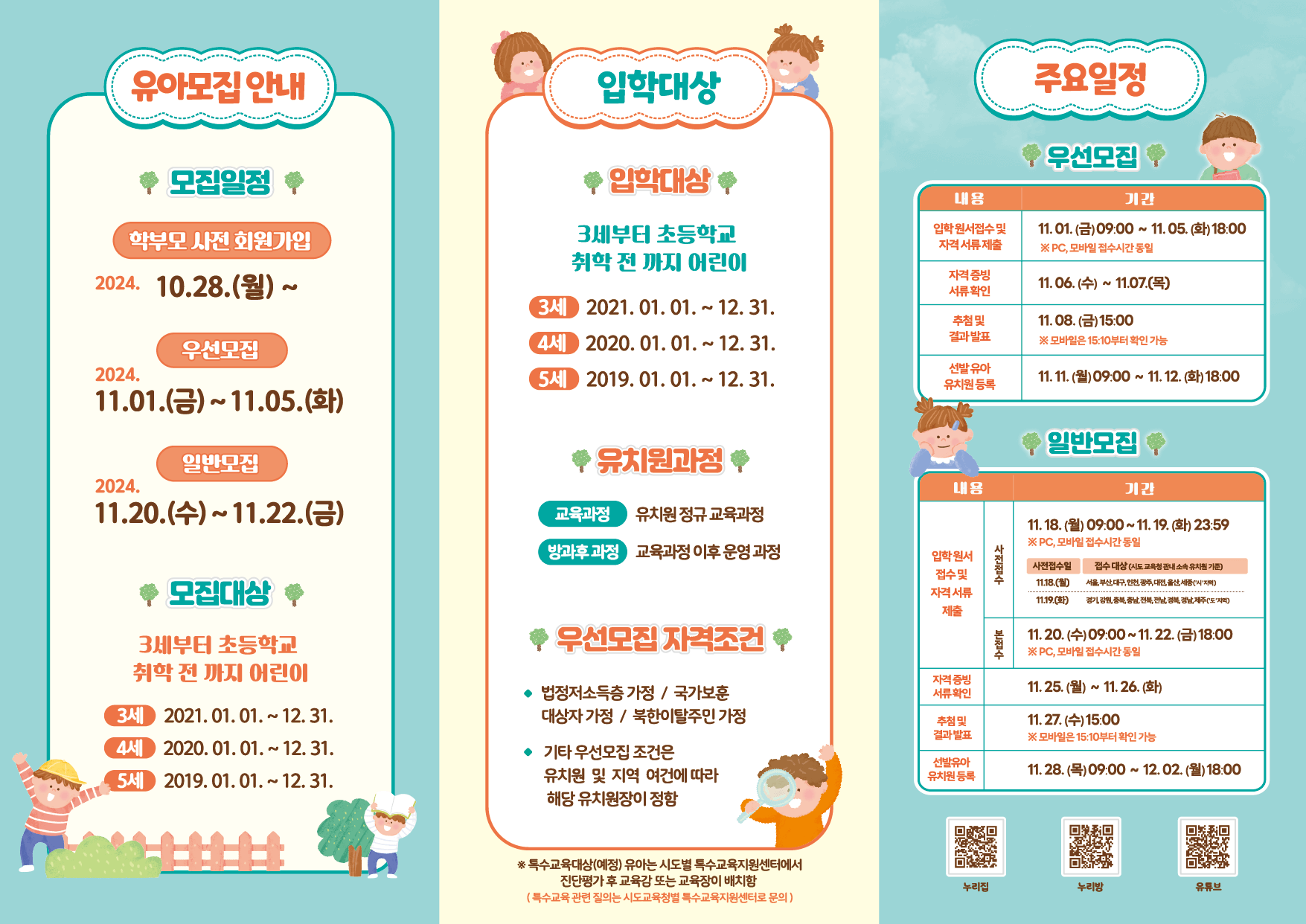 2025년 유치원 우선모집 일반모집 일정 접수 방법