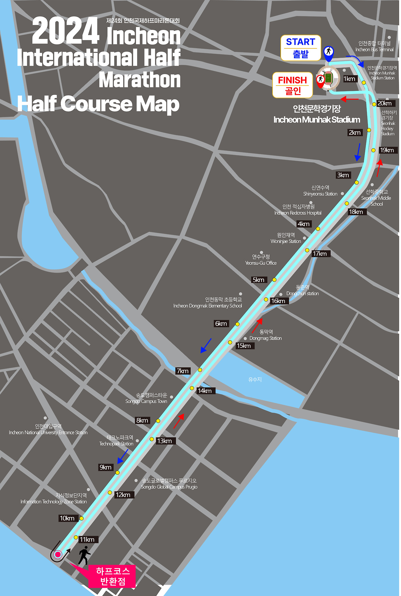 제24회 인천국제하프마라톤 대회 하프 코스 지도