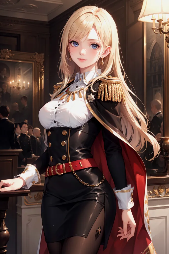 AI 2D Anime 럭셔리 파티 드레스 왕실 룩북 이미지. 서있는 자세