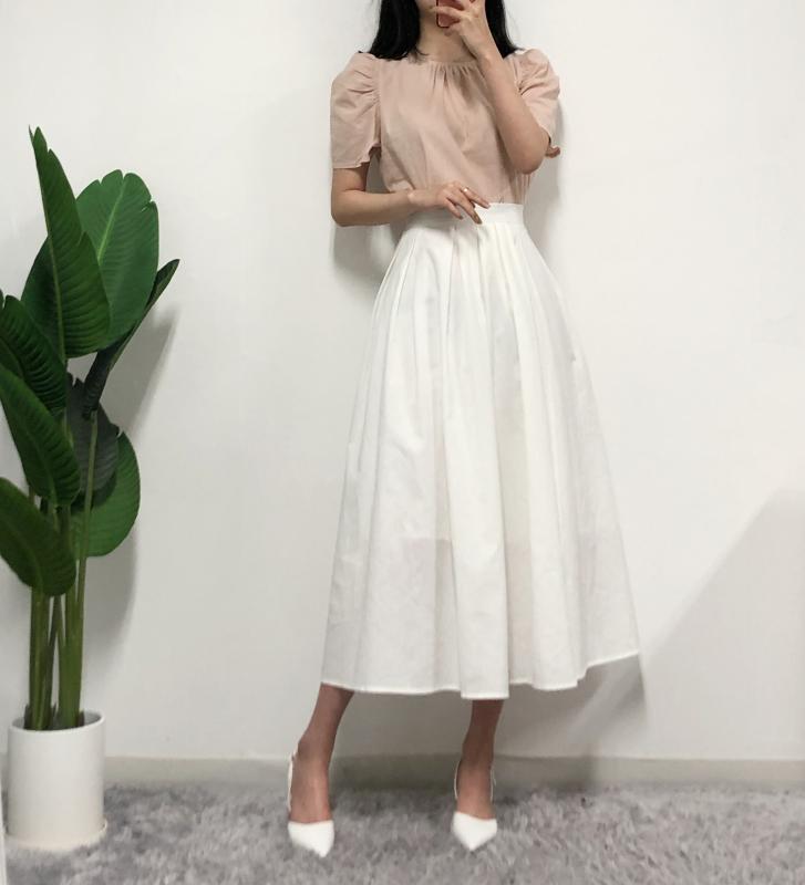 모르앙 린넨 핀턱 A라인 플레어 롱스커트