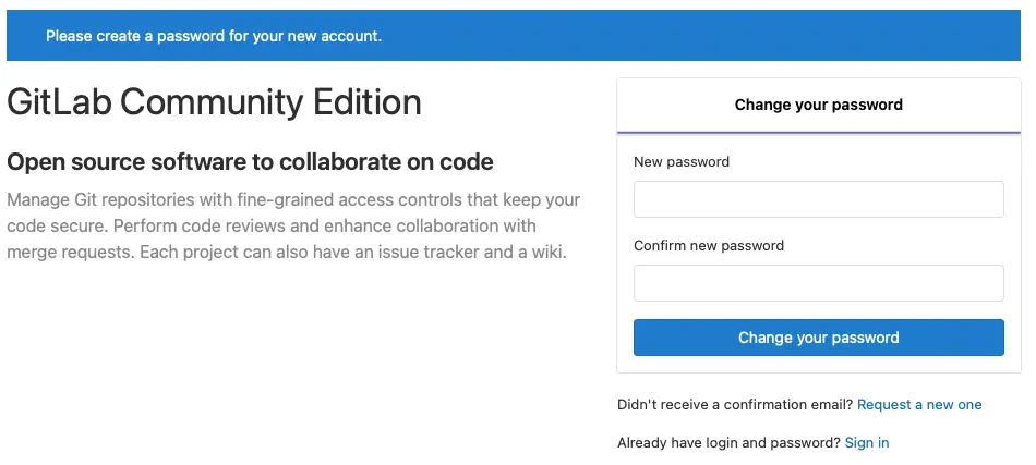 깃랩 설치 완료 후 접속 화면
