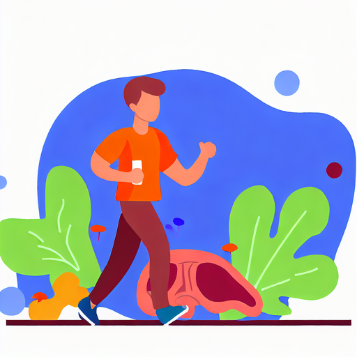 Flat vector style depiction of a person maintaining a healthy lifestyle for liver health