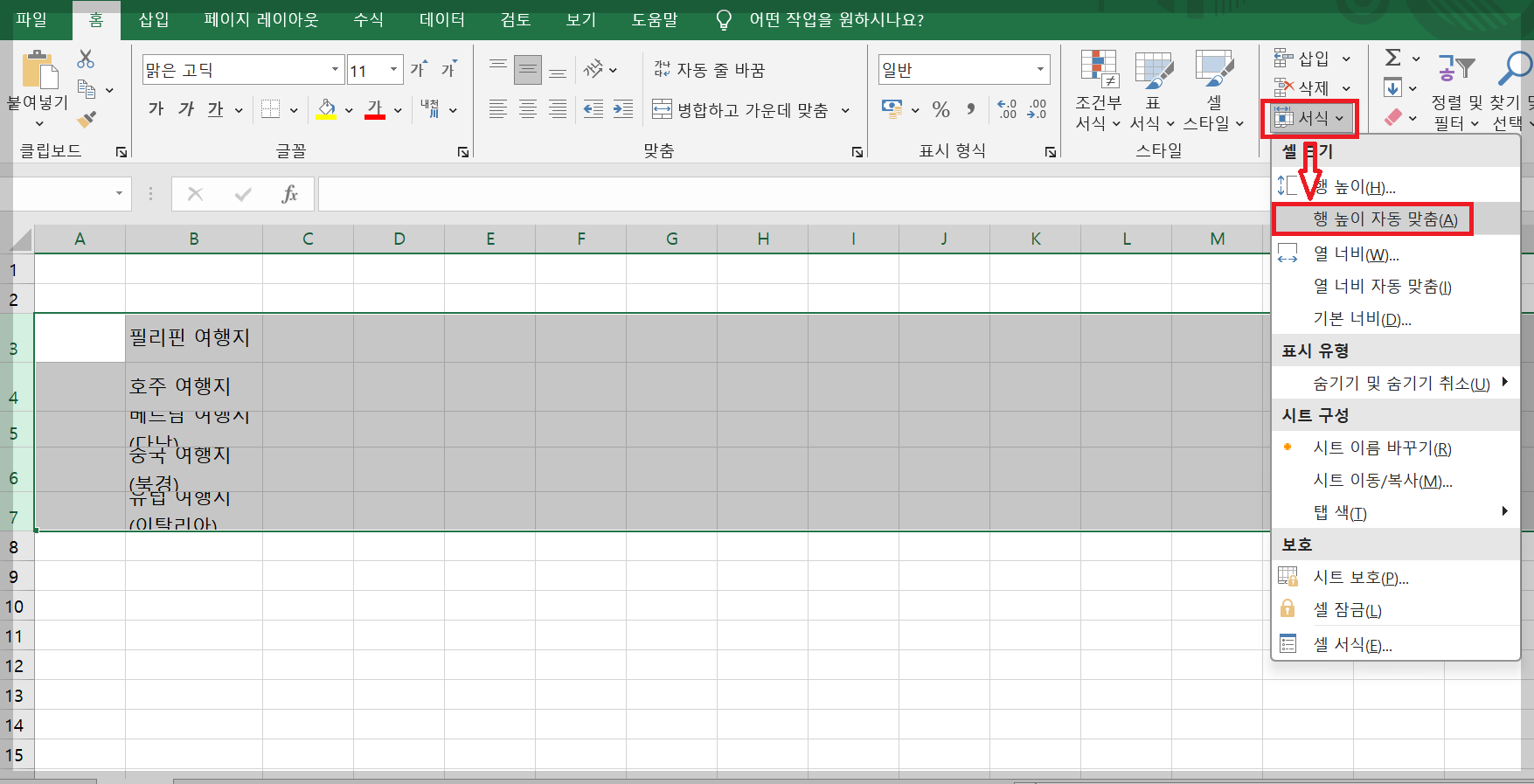 엑셀 행높이 자동