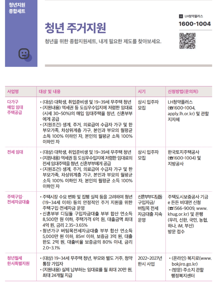2025 청년 주거지원 제도 카드 - 다가구 매입임대, 전세임대, 전세자금대출, 월세지원