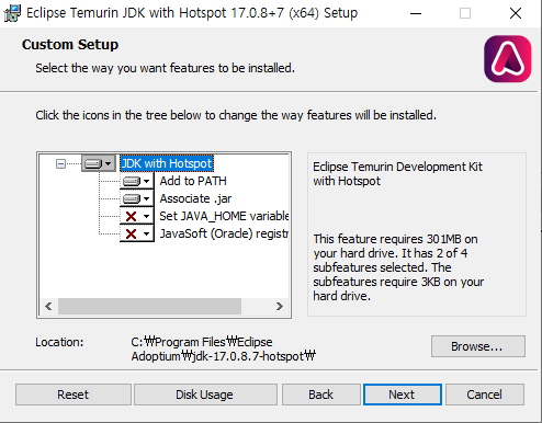 Step2. Temurin JDK 설치 과정 : [Next]