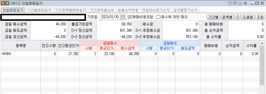 콜리koly의 당일 종목 매매내역